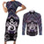 New Zealand Maori Couples Matching Short Sleeve Bodycon Dress and Long Sleeve Button Shirt Poutama Pikorua Purple Paua Shell