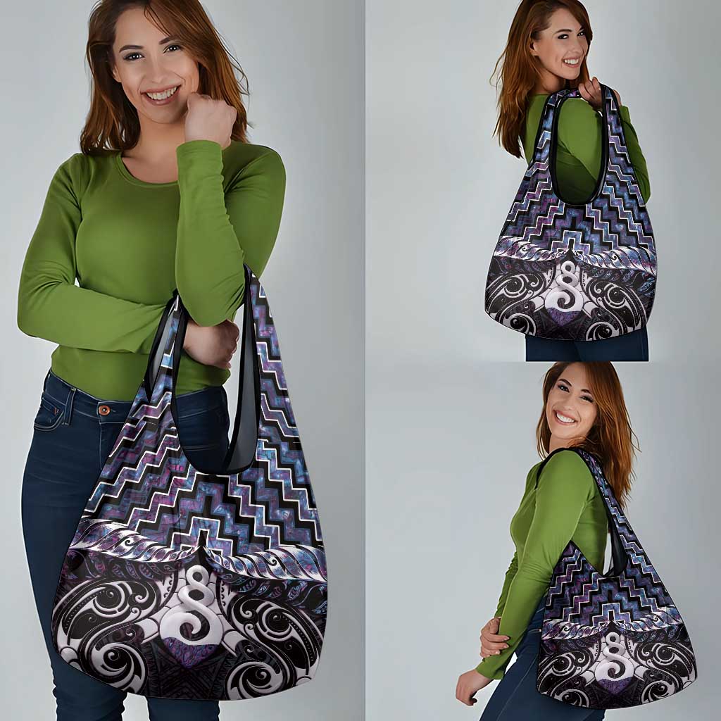 New Zealand Maori Grocery Bag Poutama Pikorua Purple Paua Shell LT05 - Polynesian Pride