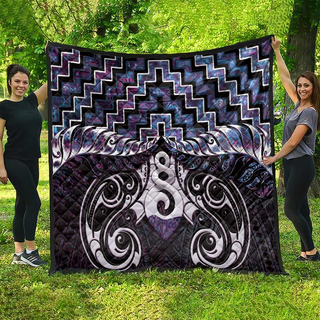 New Zealand Maori Quilt Poutama Pikorua Purple Paua Shell