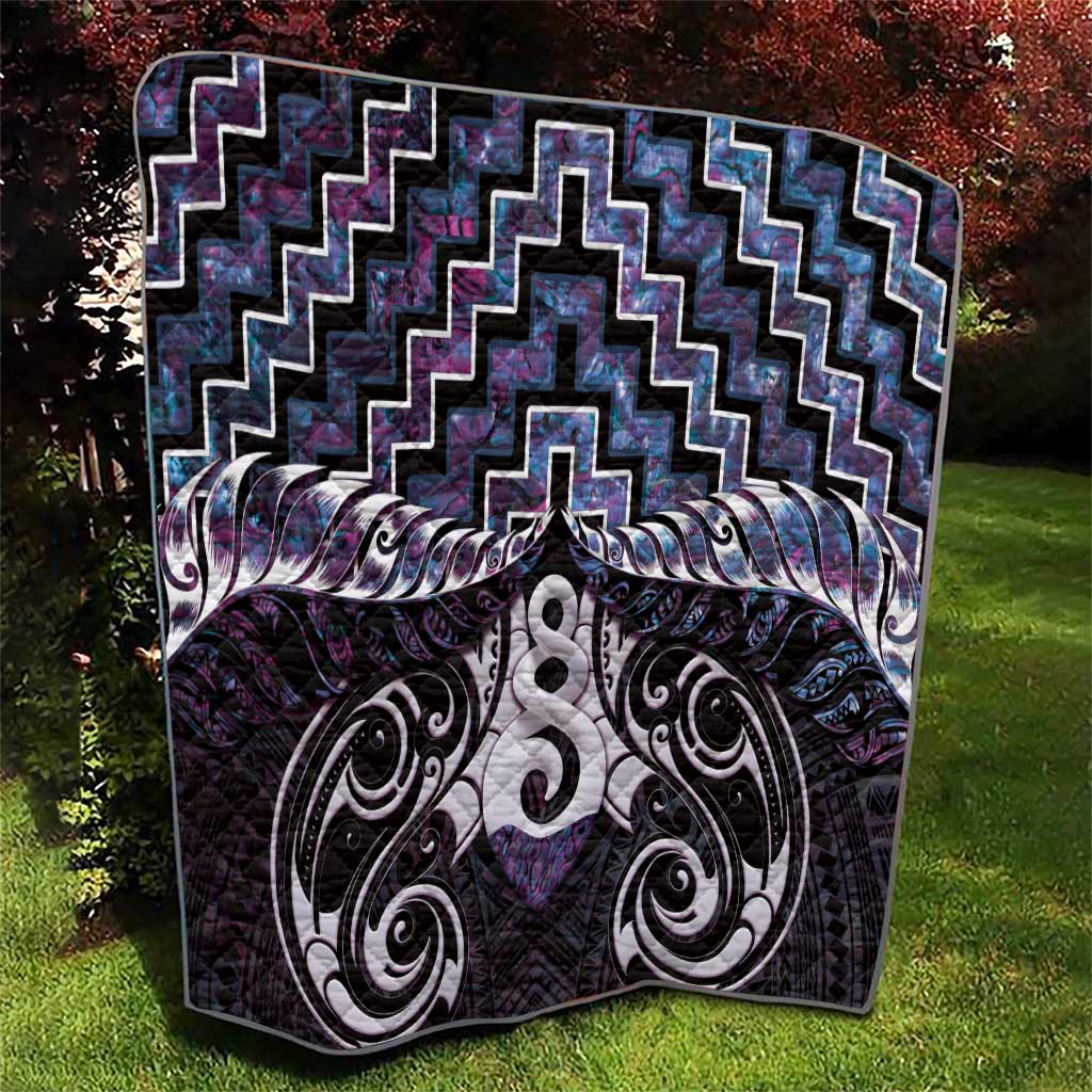 New Zealand Maori Quilt Poutama Pikorua Purple Paua Shell