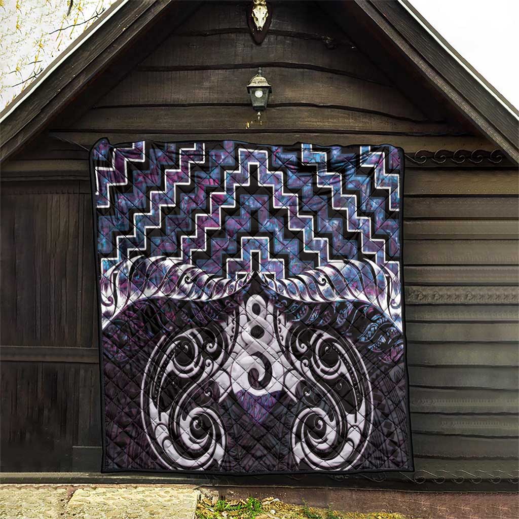 New Zealand Maori Quilt Poutama Pikorua Purple Paua Shell