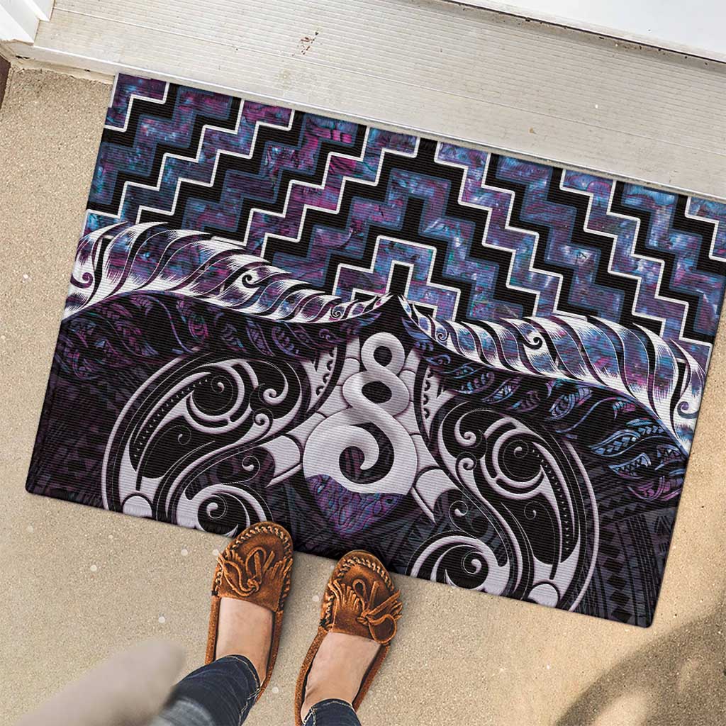 New Zealand Maori Rubber Doormat Poutama Pikorua Purple Paua Shell LT05 - Polynesian Pride