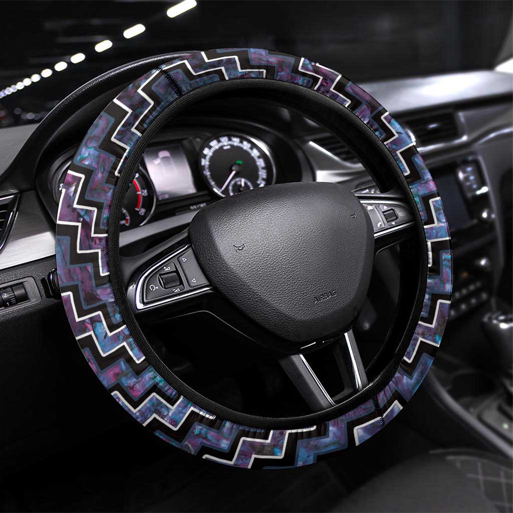 New Zealand Maori Steering Wheel Cover Poutama Pikorua Purple Paua Shell LT05 Universal Fit Purple - Polynesian Pride