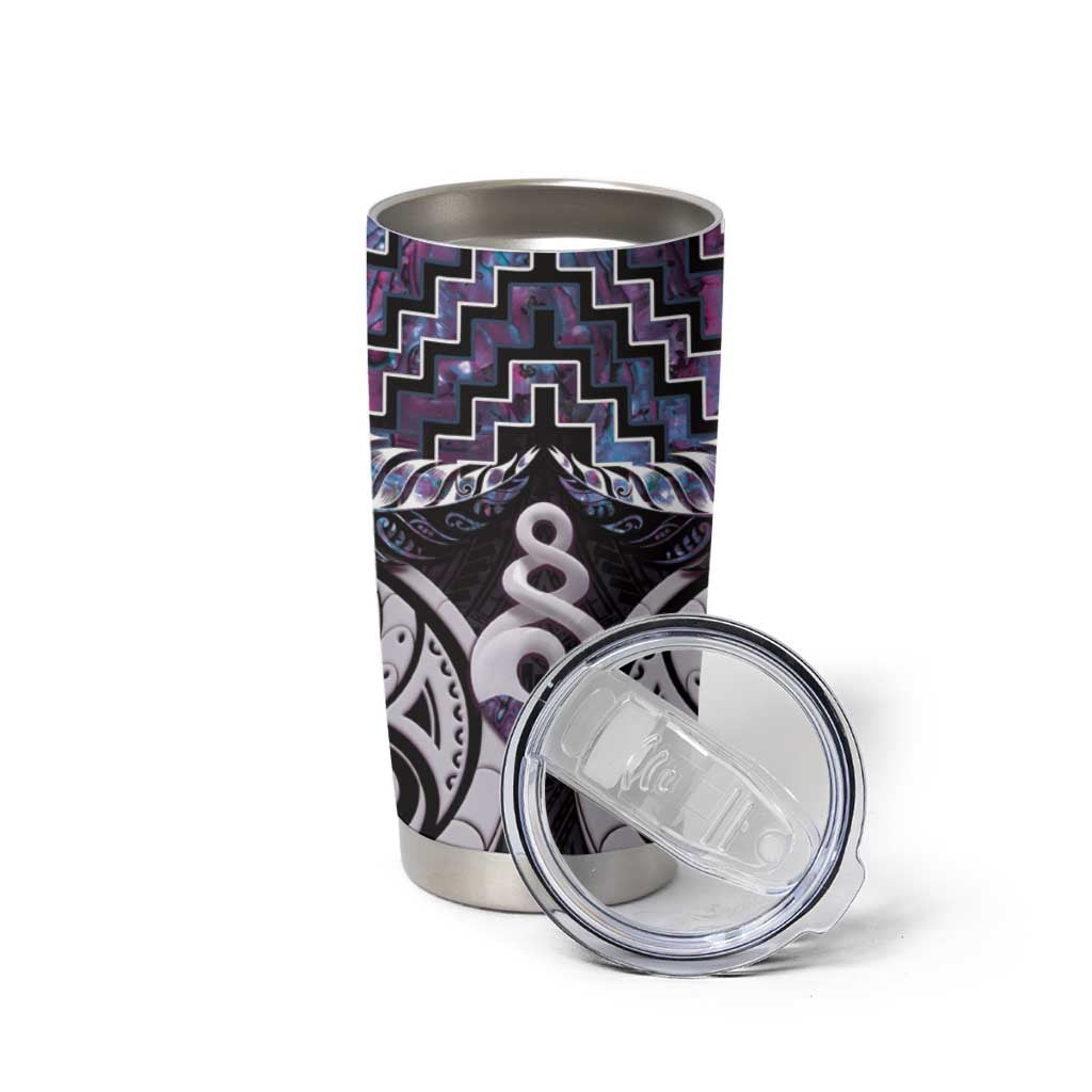New Zealand Maori Tumbler Cup Poutama Pikorua Purple Paua Shell LT05 - Polynesian Pride
