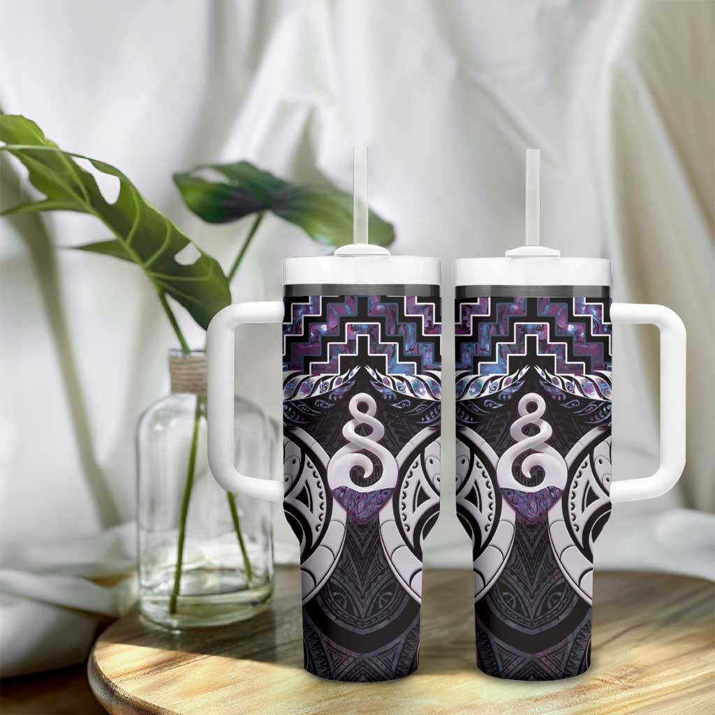 New Zealand Maori Tumbler With Handle Poutama Pikorua Purple Paua Shell LT05 - Polynesian Pride