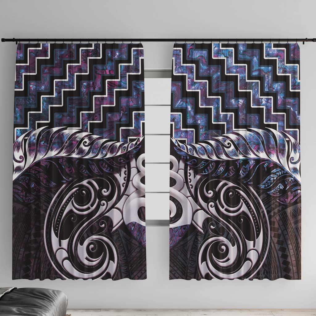 New Zealand Maori Window Curtain Poutama Pikorua Purple Paua Shell LT05 With Hooks Purple - Polynesian Pride