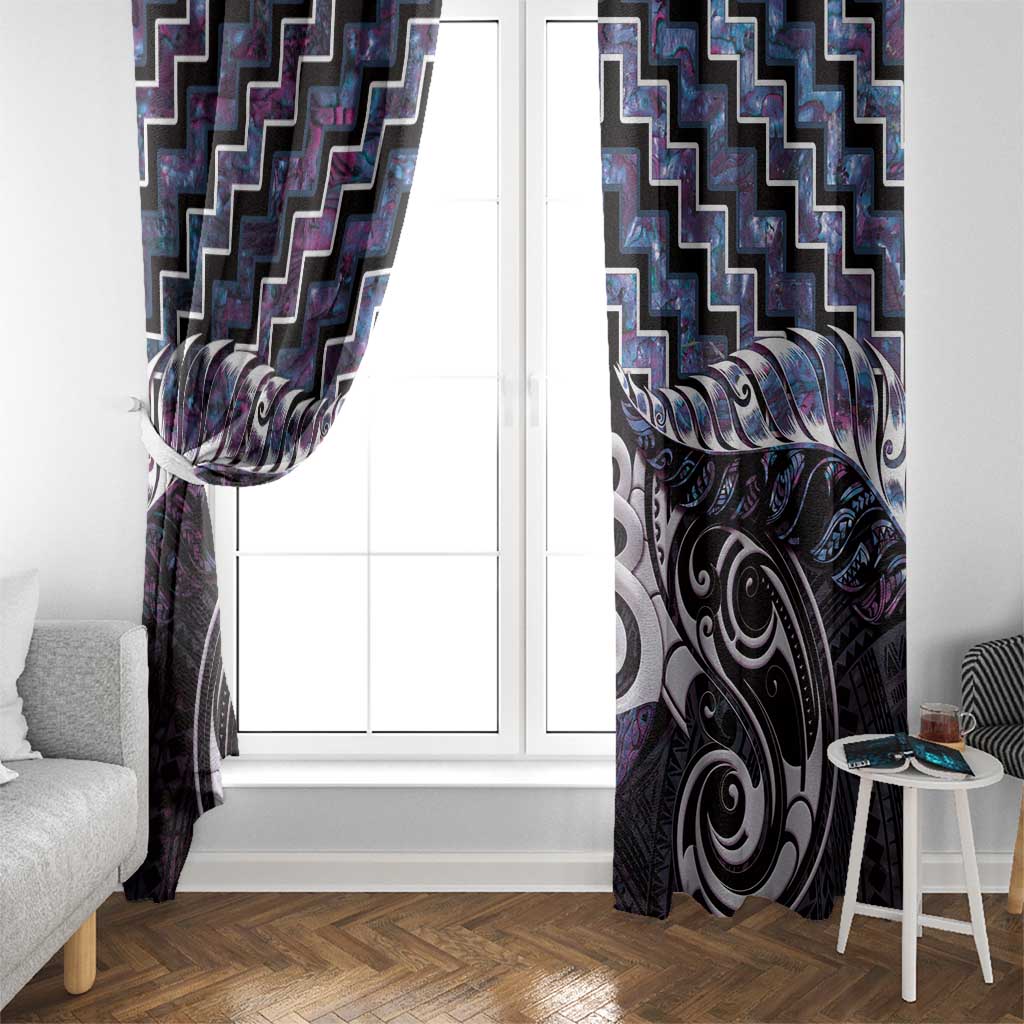 New Zealand Maori Window Curtain Poutama Pikorua Purple Paua Shell LT05 - Polynesian Pride