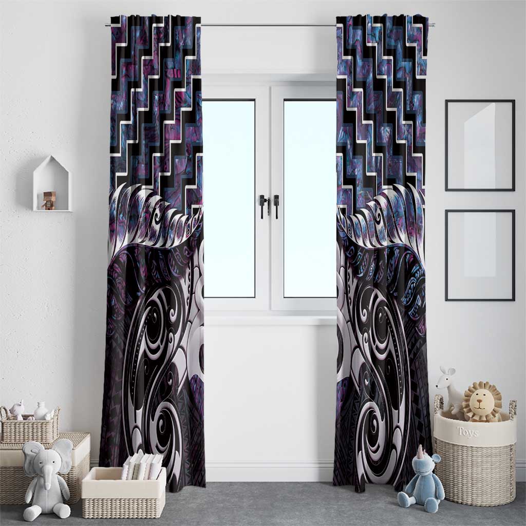 New Zealand Maori Window Curtain Poutama Pikorua Purple Paua Shell LT05 - Polynesian Pride