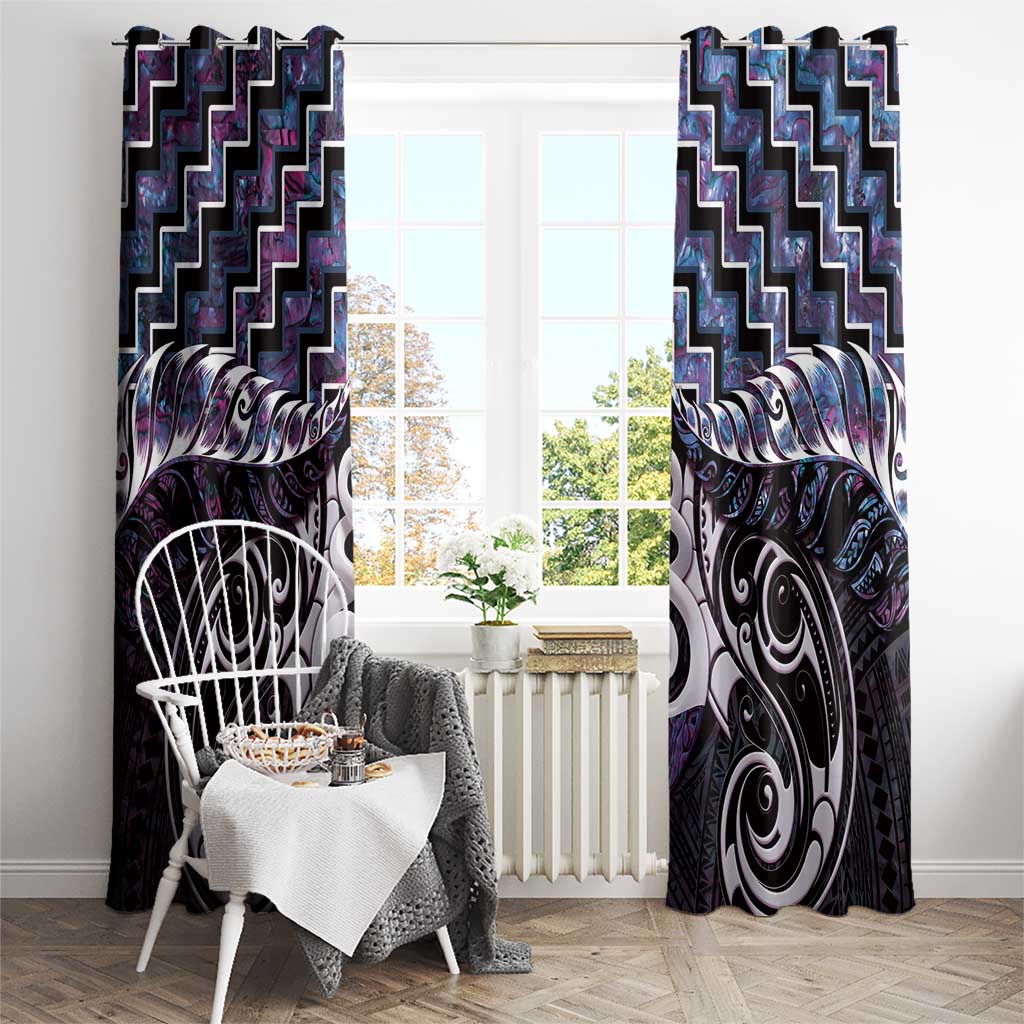 New Zealand Maori Window Curtain Poutama Pikorua Purple Paua Shell LT05 - Polynesian Pride