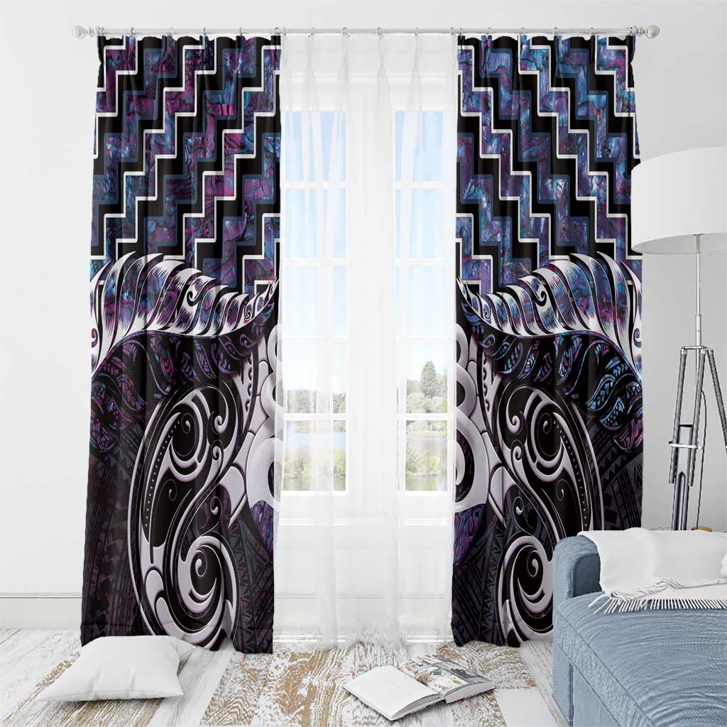 New Zealand Maori Window Curtain Poutama Pikorua Purple Paua Shell LT05 - Polynesian Pride