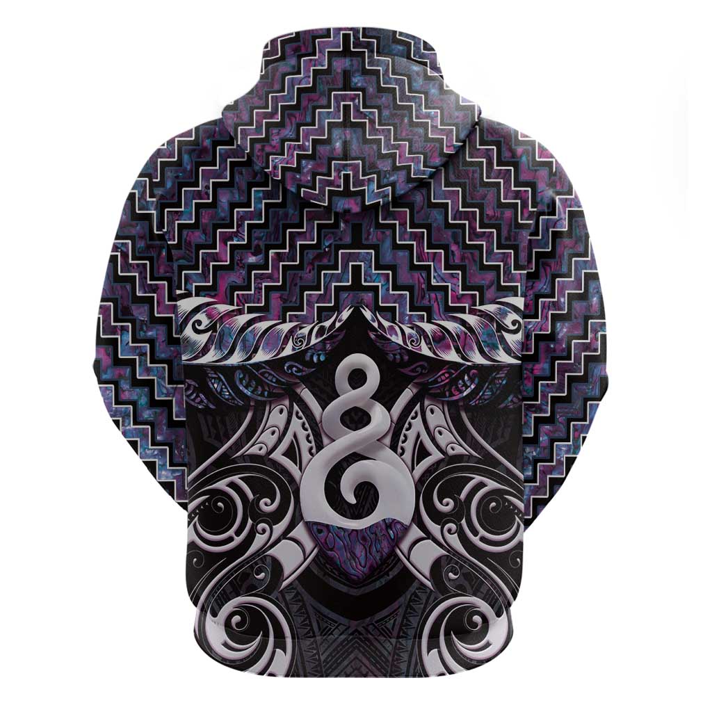 New Zealand Maori Zip Hoodie Poutama Pikorua Purple Paua Shell