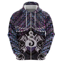 New Zealand Maori Zip Hoodie Poutama Pikorua Purple Paua Shell