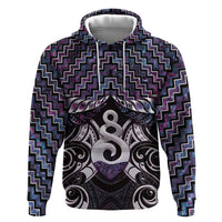 New Zealand Maori Zip Hoodie Poutama Pikorua Purple Paua Shell