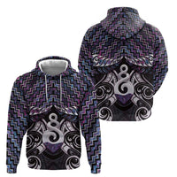 New Zealand Maori Zip Hoodie Poutama Pikorua Purple Paua Shell