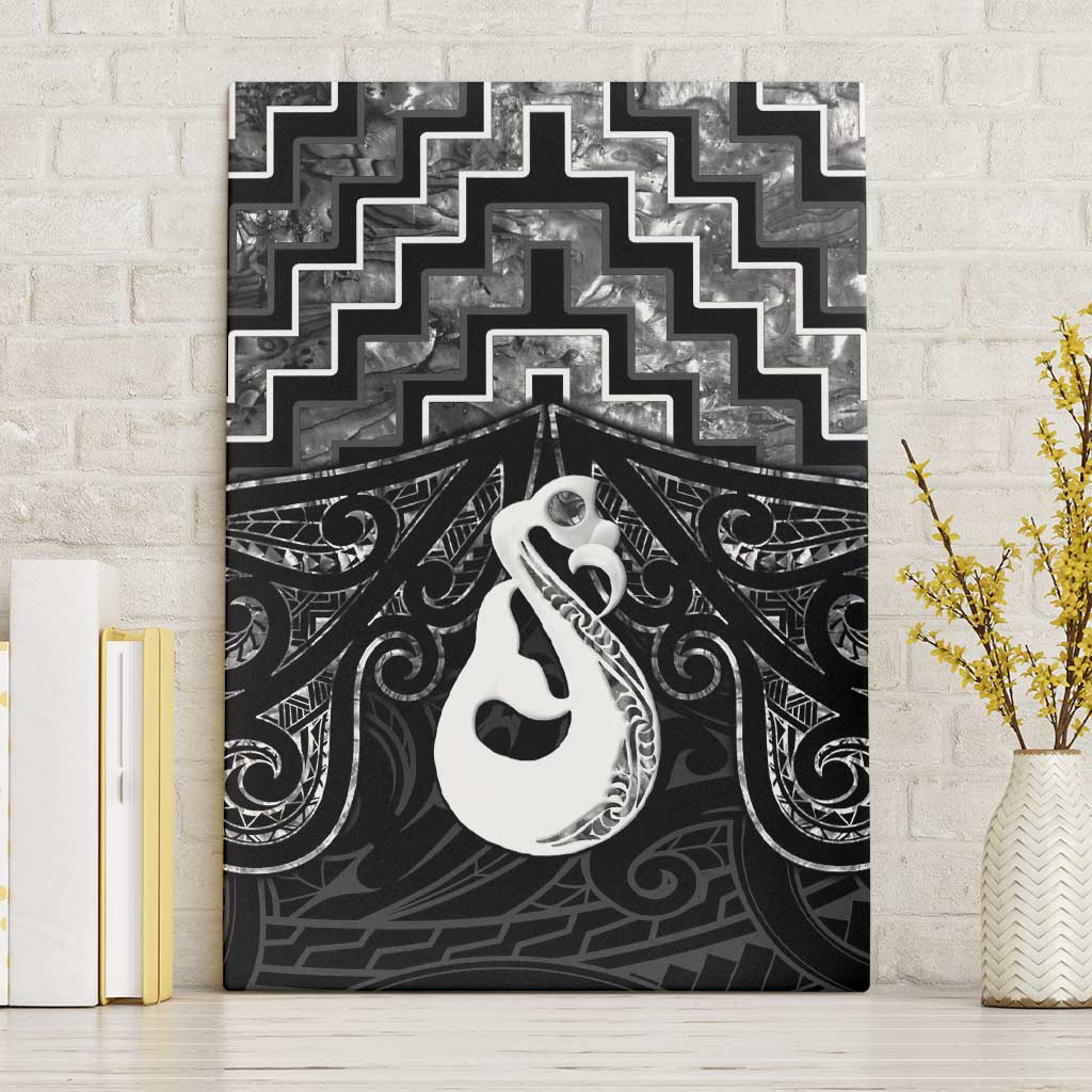 New Zealand Maori Canvas Wall Art Poutama Manaia Black Paua Shell LT05 Without Frame Black - Polynesian Pride