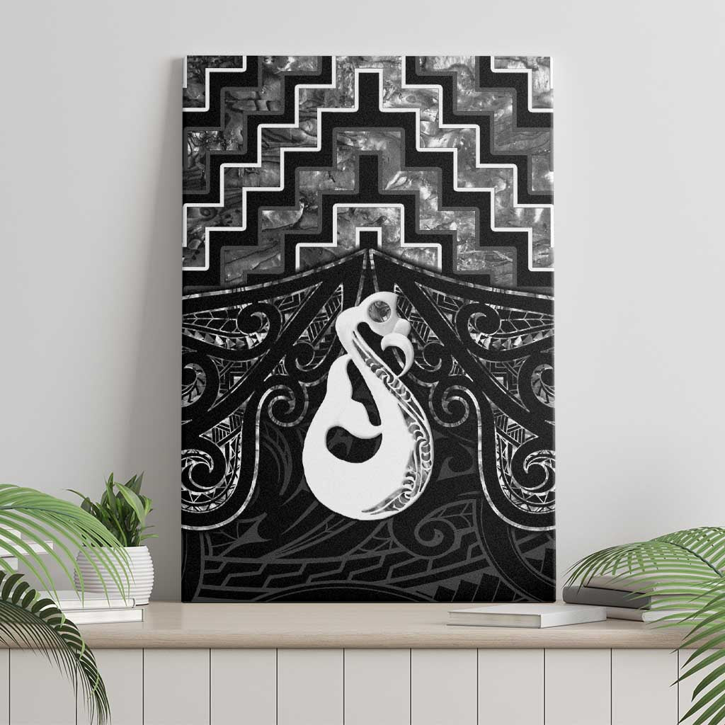 New Zealand Maori Canvas Wall Art Poutama Manaia Black Paua Shell LT05 - Polynesian Pride
