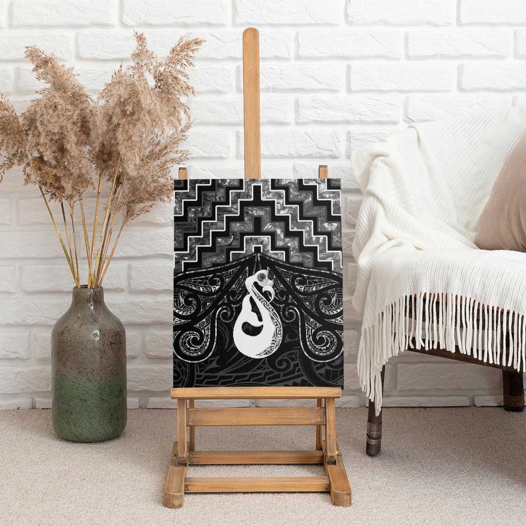 New Zealand Maori Canvas Wall Art Poutama Manaia Black Paua Shell LT05 - Polynesian Pride