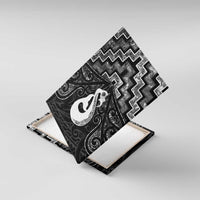 New Zealand Maori Canvas Wall Art Poutama Manaia Black Paua Shell LT05 With Frame Black - Polynesian Pride