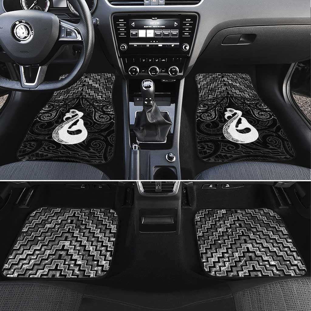 New Zealand Maori Car Mats Poutama Manaia Black Paua Shell LT05 Set 4pcs Black - Polynesian Pride