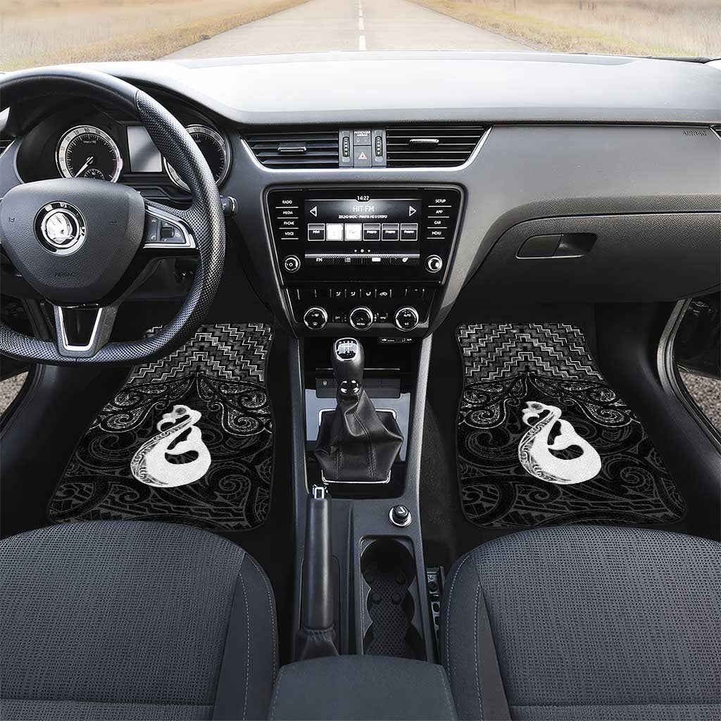 New Zealand Maori Car Mats Poutama Manaia Black Paua Shell LT05 Set 2pcs - Front Black - Polynesian Pride
