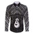 New Zealand Maori Family Matching Off The Shoulder Long Sleeve Dress and Hawaiian Shirt Poutama Manaia Black Paua Shell