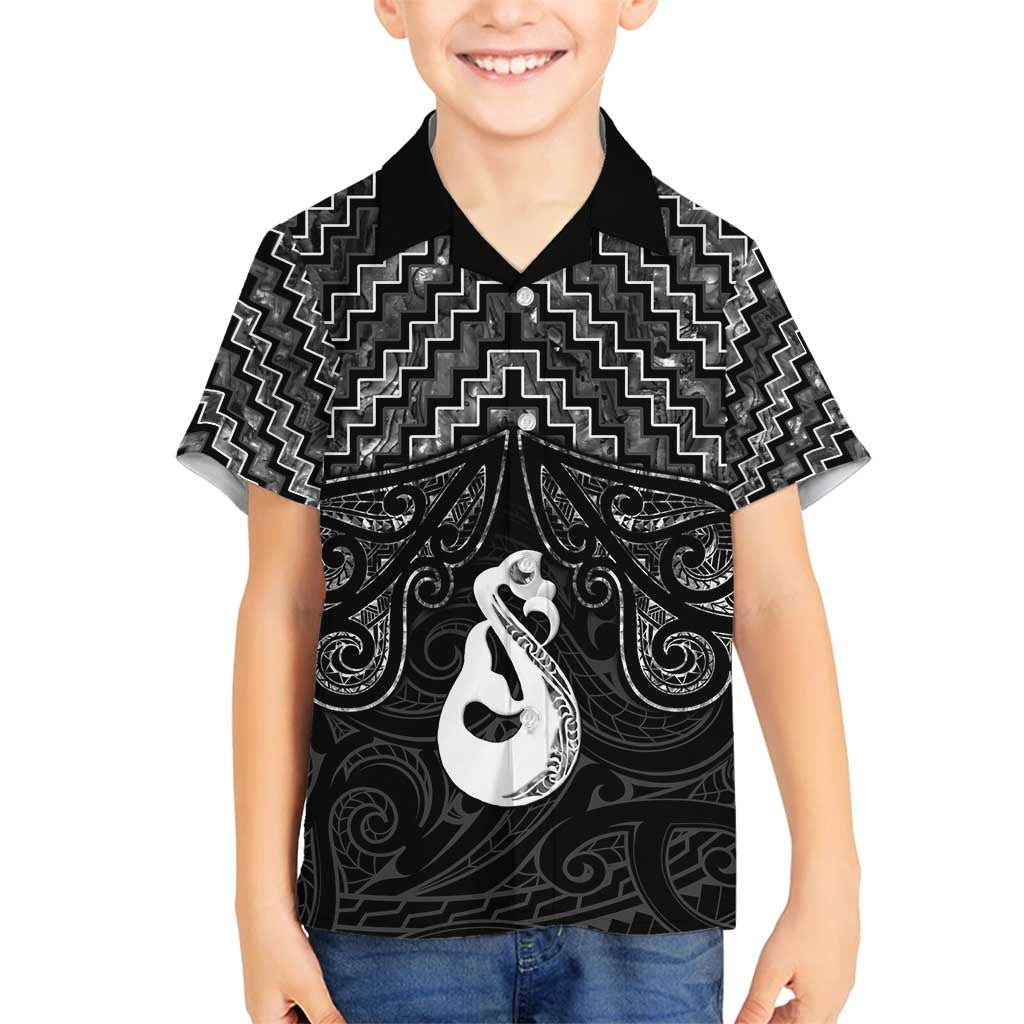 New Zealand Maori Family Matching Tank Maxi Dress and Hawaiian Shirt Poutama Manaia Black Paua Shell