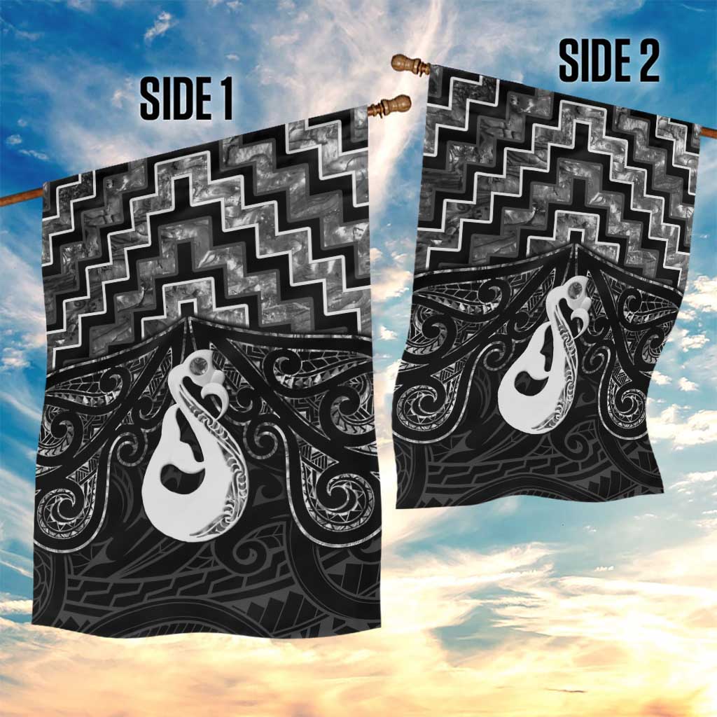 New Zealand Maori Garden Flag Poutama Manaia Black Paua Shell LT05 - Polynesian Pride
