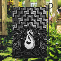New Zealand Maori Garden Flag Poutama Manaia Black Paua Shell LT05 Garden Flag Black - Polynesian Pride