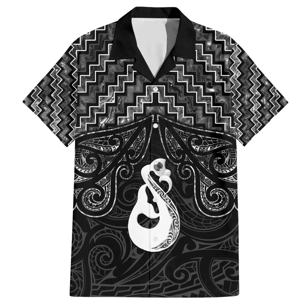 New Zealand Maori Hawaiian Shirt Poutama Manaia Black Paua Shell LT05 Black - Polynesian Pride