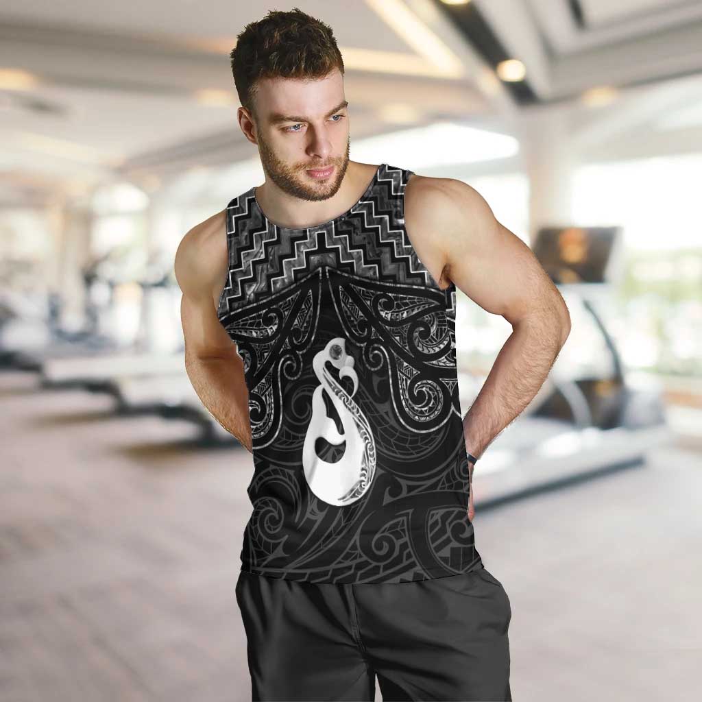 New Zealand Maori Men Tank Top Poutama Manaia Black Paua Shell LT05 Black - Polynesian Pride