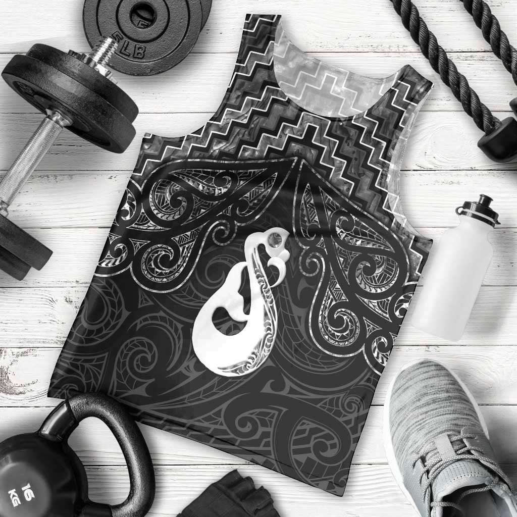 New Zealand Maori Men Tank Top Poutama Manaia Black Paua Shell LT05 - Polynesian Pride