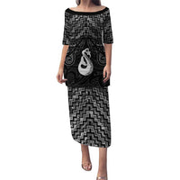 New Zealand Maori Puletasi Poutama Manaia Black Paua Shell LT05 Long Dress Black - Polynesian Pride