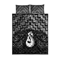 New Zealand Maori Quilt Bed Set Poutama Manaia Black Paua Shell