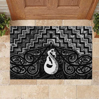 New Zealand Maori Rubber Doormat Poutama Manaia Black Paua Shell LT05 Black - Polynesian Pride