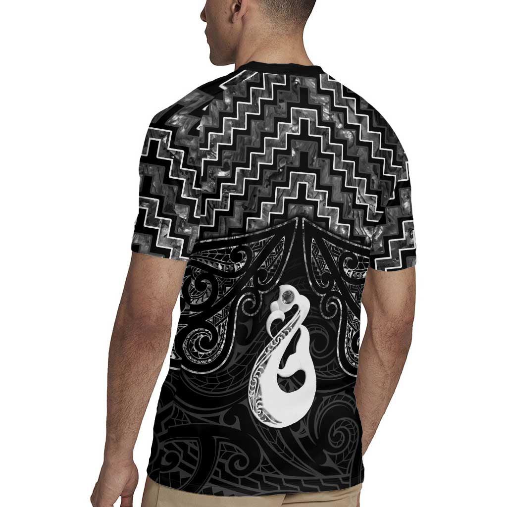 New Zealand Maori Rugby Jersey Poutama Manaia Black Paua Shell