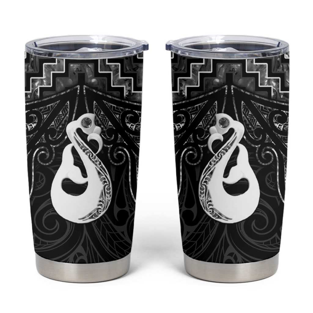New Zealand Maori Tumbler Cup Poutama Manaia Black Paua Shell LT05 Black - Polynesian Pride
