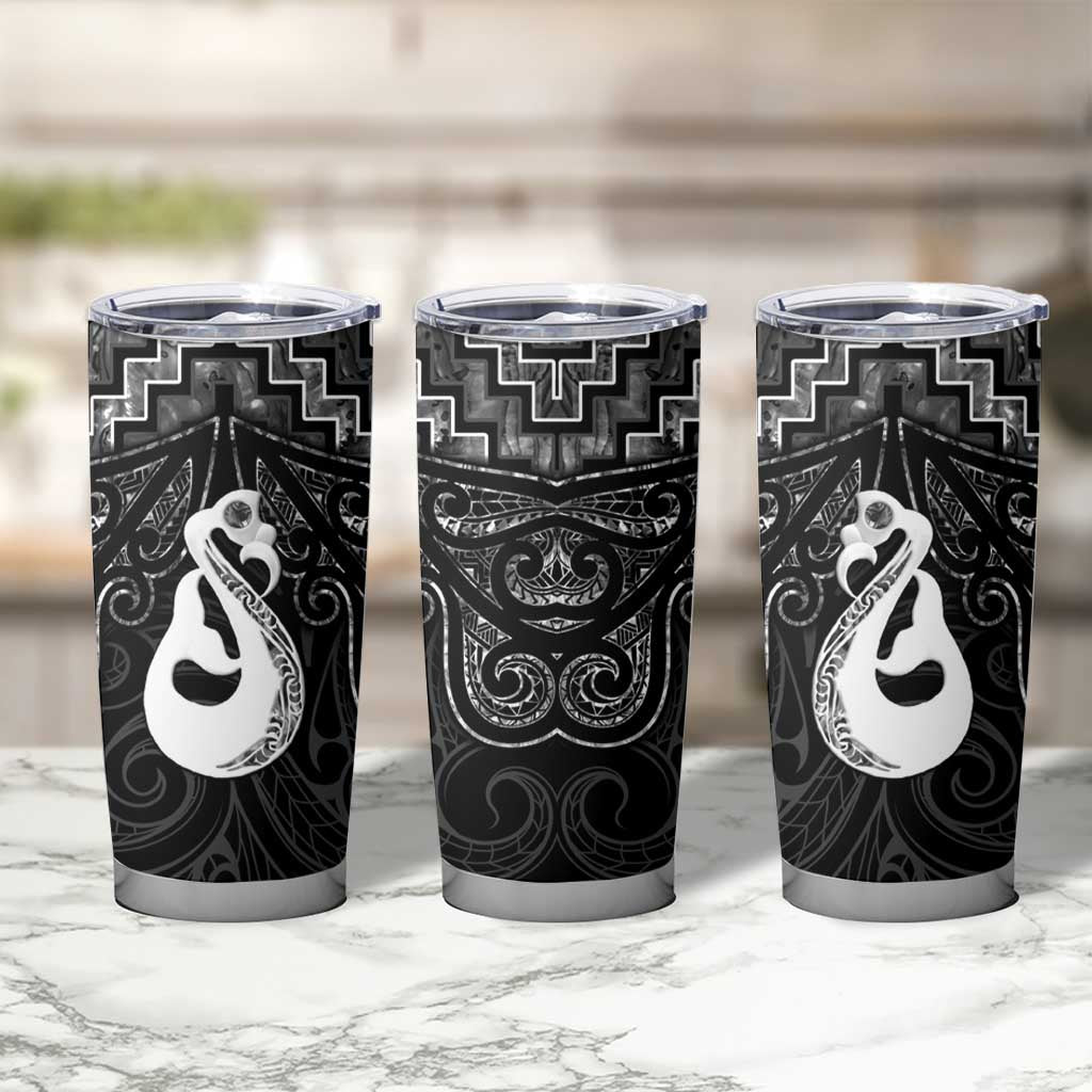 New Zealand Maori Tumbler Cup Poutama Manaia Black Paua Shell LT05 - Polynesian Pride