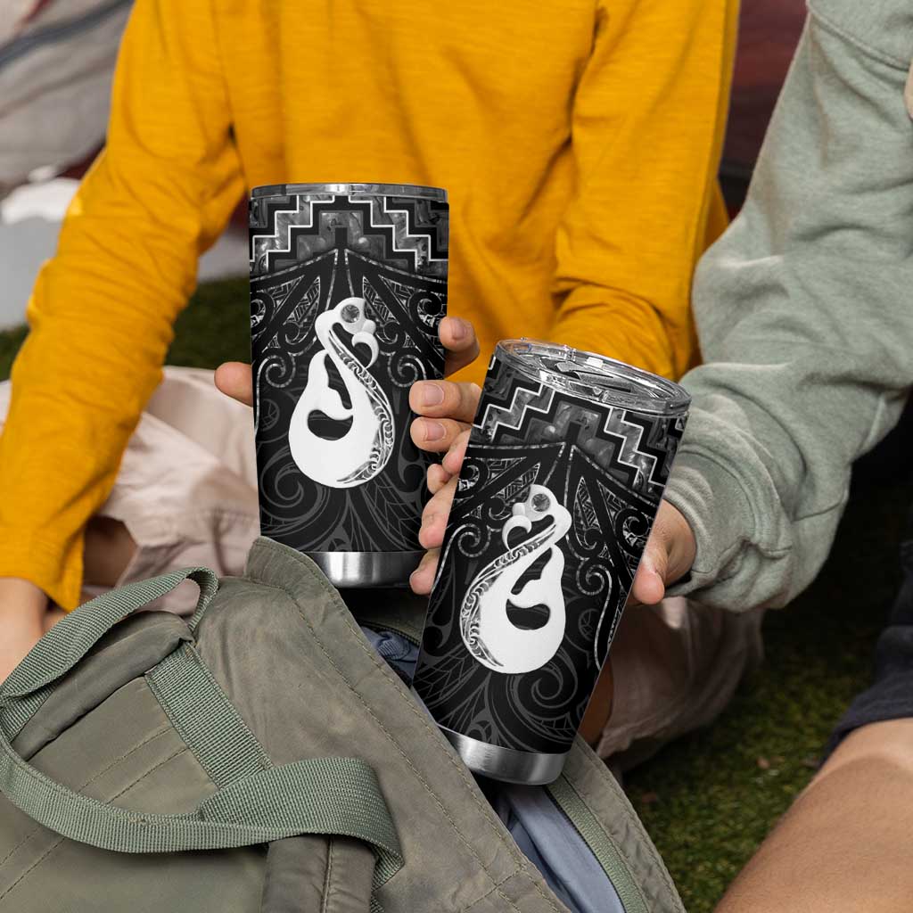 New Zealand Maori Tumbler Cup Poutama Manaia Black Paua Shell LT05 - Polynesian Pride