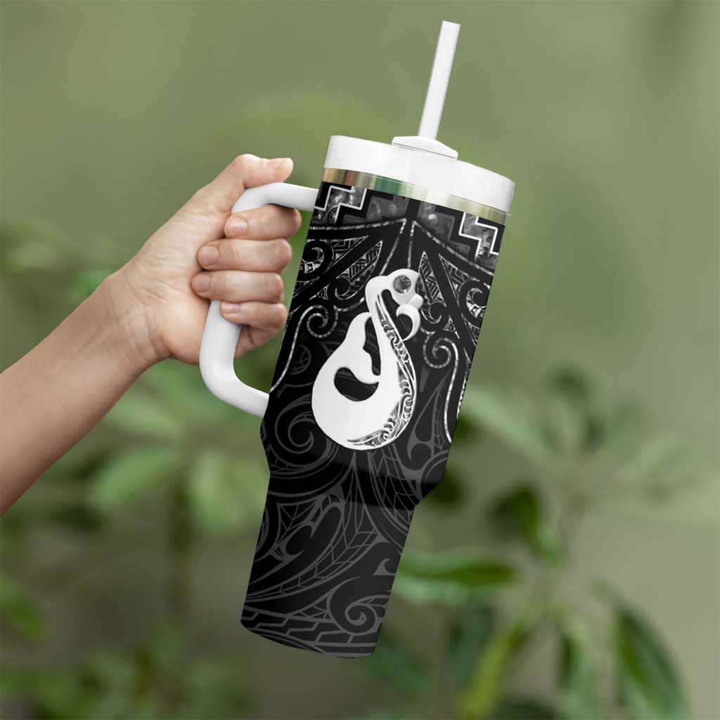 New Zealand Maori Tumbler With Handle Poutama Manaia Black Paua Shell LT05 - Polynesian Pride