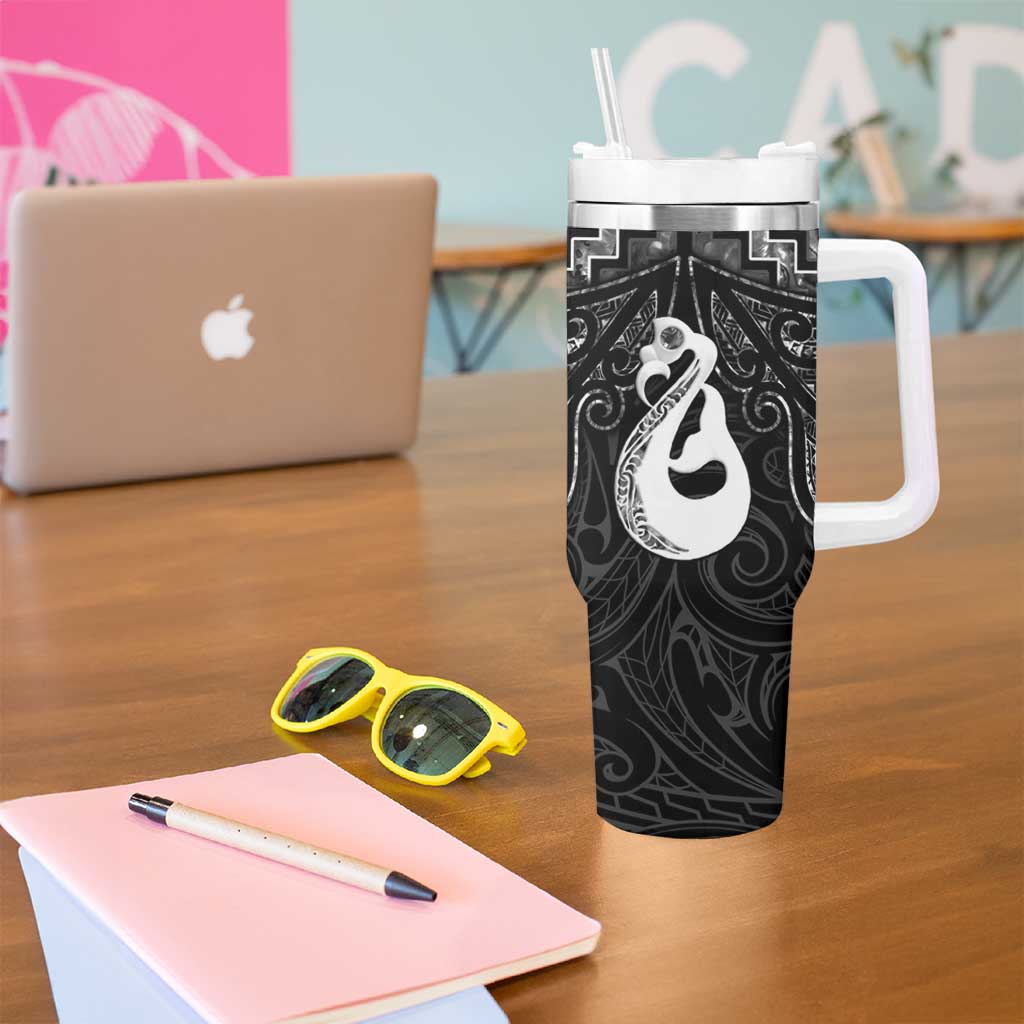 New Zealand Maori Tumbler With Handle Poutama Manaia Black Paua Shell LT05 - Polynesian Pride