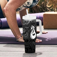 New Zealand Maori Tumbler With Handle Poutama Manaia Black Paua Shell LT05 - Polynesian Pride