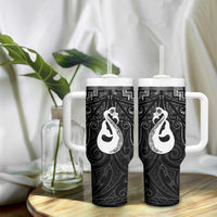 New Zealand Maori Tumbler With Handle Poutama Manaia Black Paua Shell LT05 - Polynesian Pride