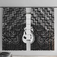 New Zealand Maori Window Curtain Poutama Manaia Black Paua Shell LT05 With Hooks Black - Polynesian Pride