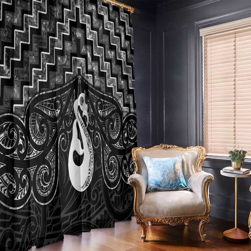 New Zealand Maori Window Curtain Poutama Manaia Black Paua Shell LT05 - Polynesian Pride