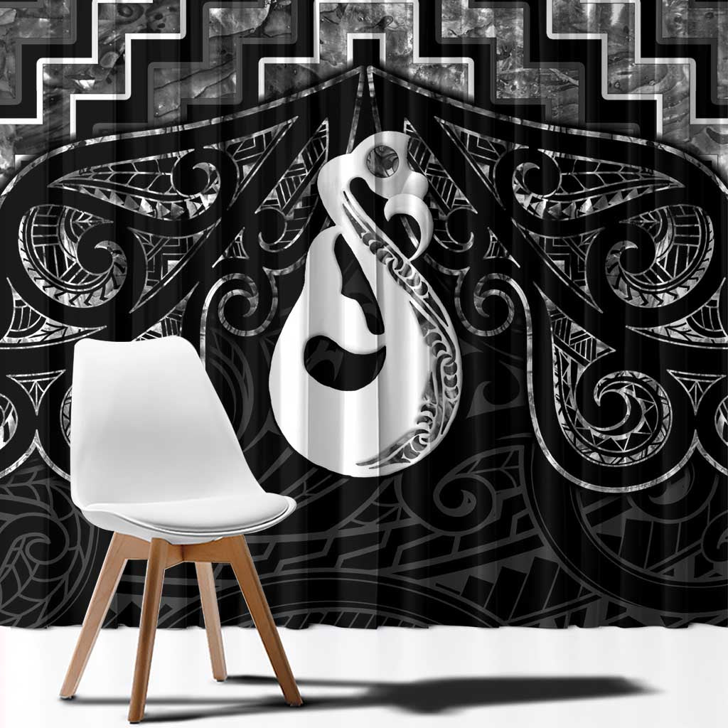 New Zealand Maori Window Curtain Poutama Manaia Black Paua Shell LT05 - Polynesian Pride