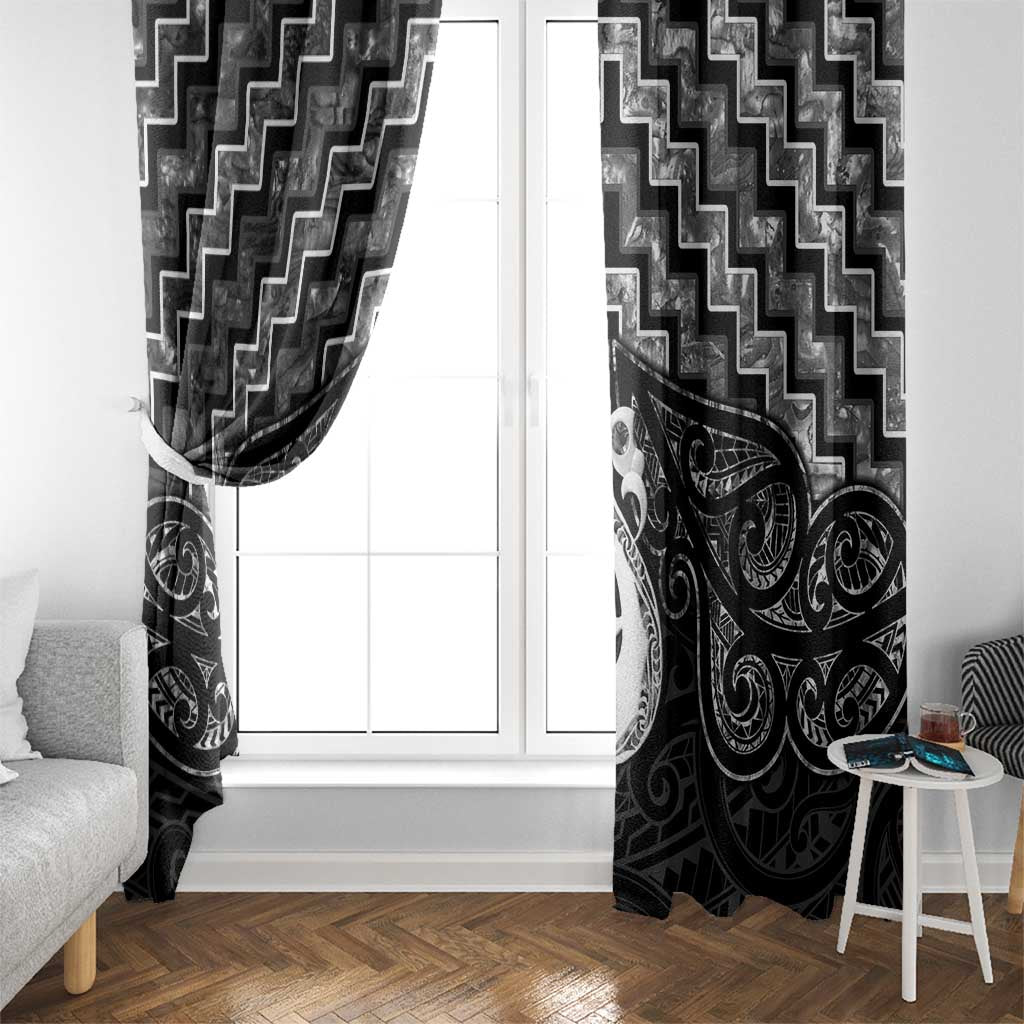 New Zealand Maori Window Curtain Poutama Manaia Black Paua Shell LT05 - Polynesian Pride
