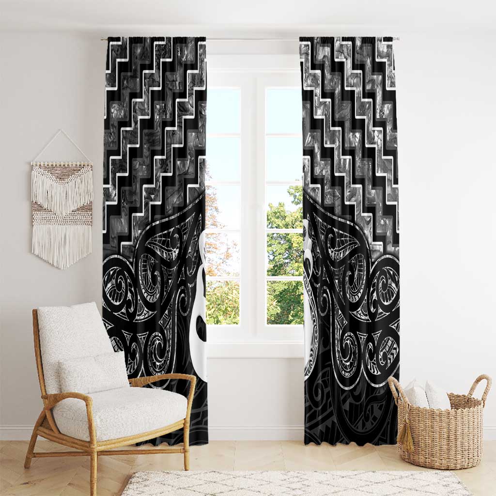 New Zealand Maori Window Curtain Poutama Manaia Black Paua Shell LT05 - Polynesian Pride