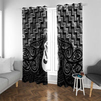 New Zealand Maori Window Curtain Poutama Manaia Black Paua Shell LT05 With Grommets Black - Polynesian Pride