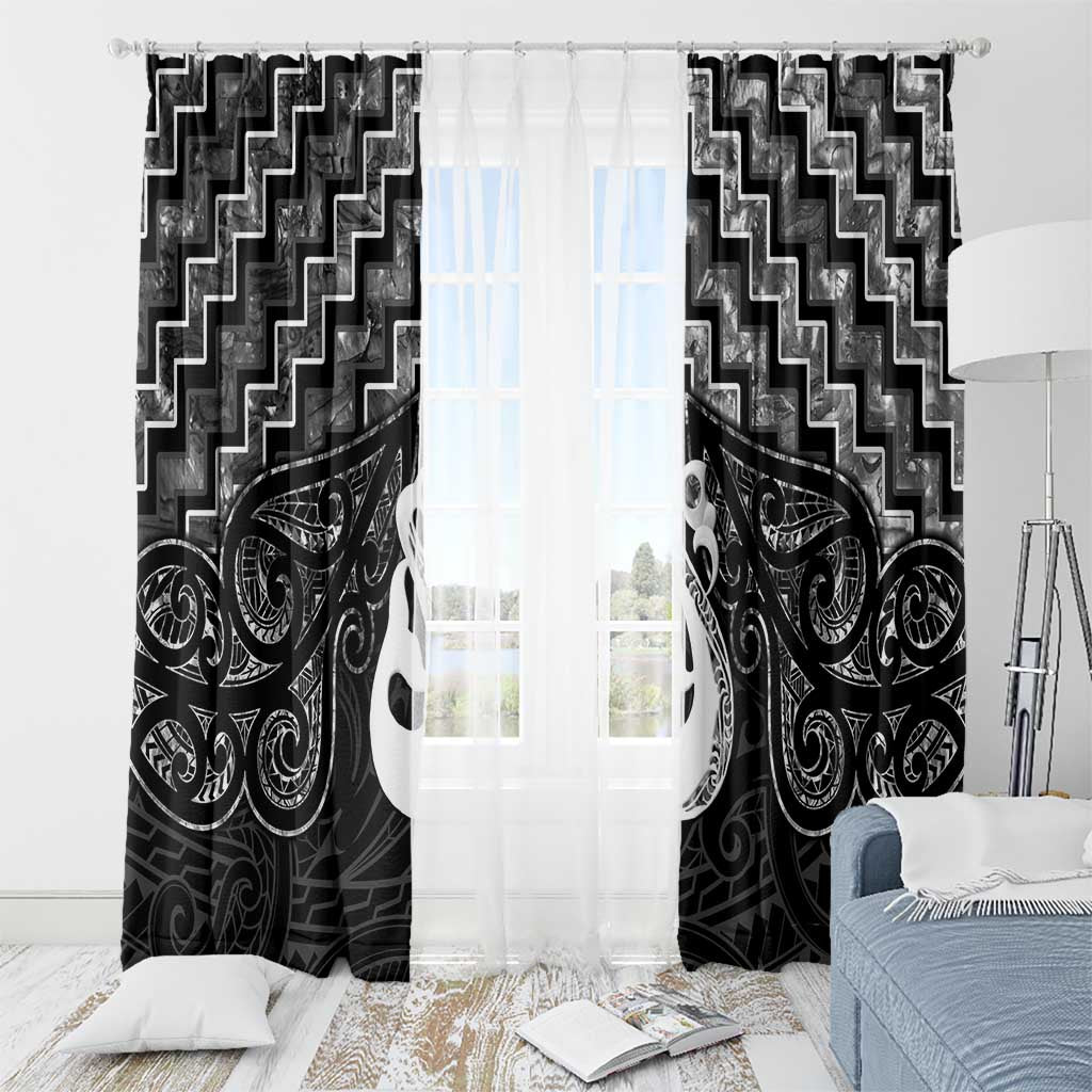 New Zealand Maori Window Curtain Poutama Manaia Black Paua Shell LT05 - Polynesian Pride