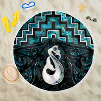New Zealand Maori Beach Blanket Poutama Manaia Turquoise Paua Shell LT05 One Size 150cm Turquoise - Polynesian Pride